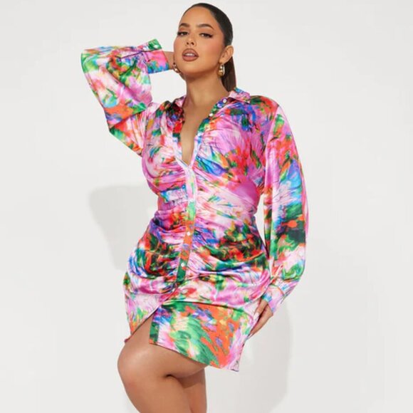 Fashion Nova Pink Satin Dress - Large - Picture 3 of 6